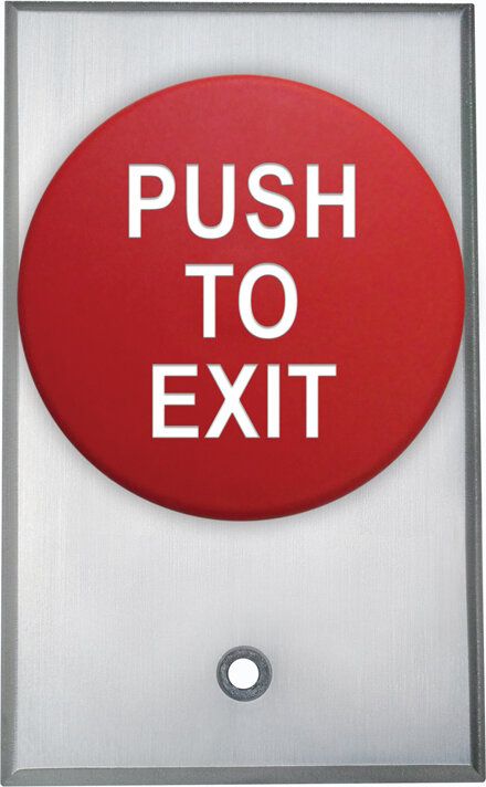 Camden RED PALM SWITCH,EXIT,ONE GANG, N/O&N/C Single Gang, 2-3/8" Pneumatic Mushroom Pushbutton with Aluminum Faceplate