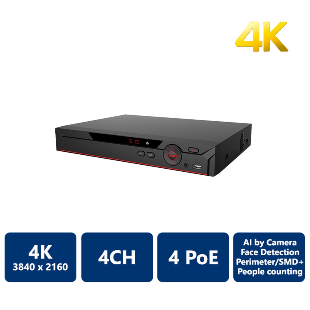 4 CHANNEL COMPACT 1U 4POE 4K&H.265 NVR