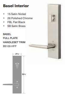 Ridgecrest by Sure-Loc Basel Full Plate Interior Trim for Handleset 15 Satin Nickel