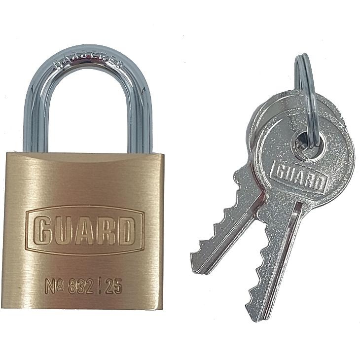 [832KD] Guard 832 Brass Padlock 1"(25.1mm) Body ½"(12.6mm) Shackle Padlock Brass 1" (KD - Keyed Different)
