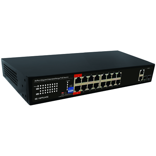 UltraTech 0E-16PRJ45E 20-Port Gigabit Extended Range PoE Switch, 16-Port PoE with 4-Port Uplink