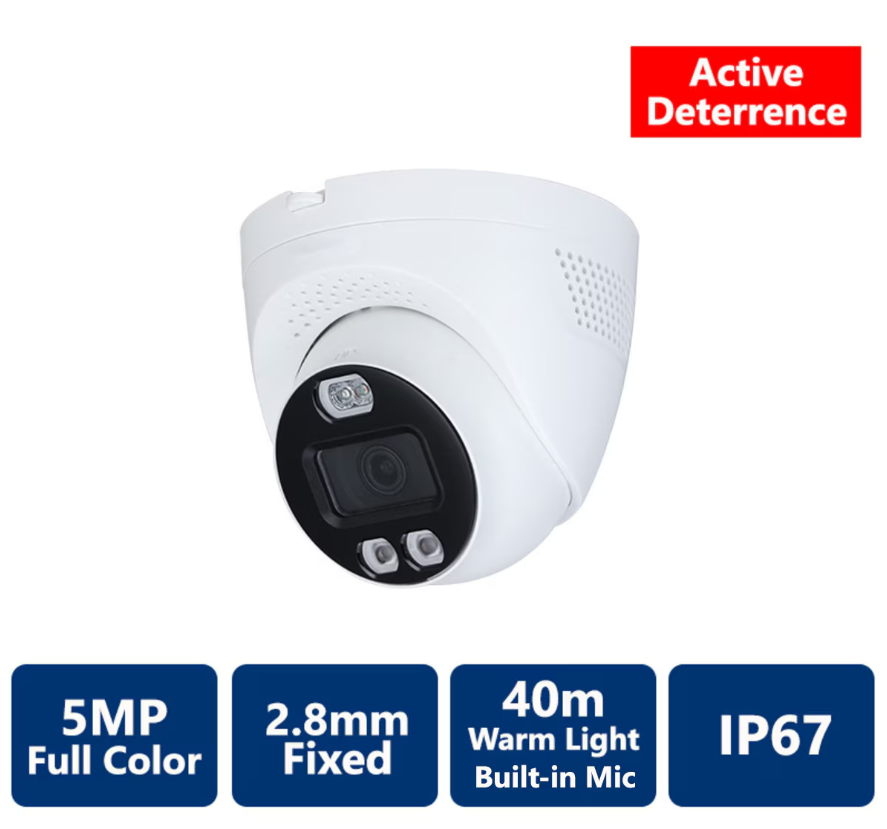 5MP Active Deterrence Full Color 4-In-1 HD Analog Turret, 2.8mm Fixed(CAM-IC9115TQ-28-PV-LED)