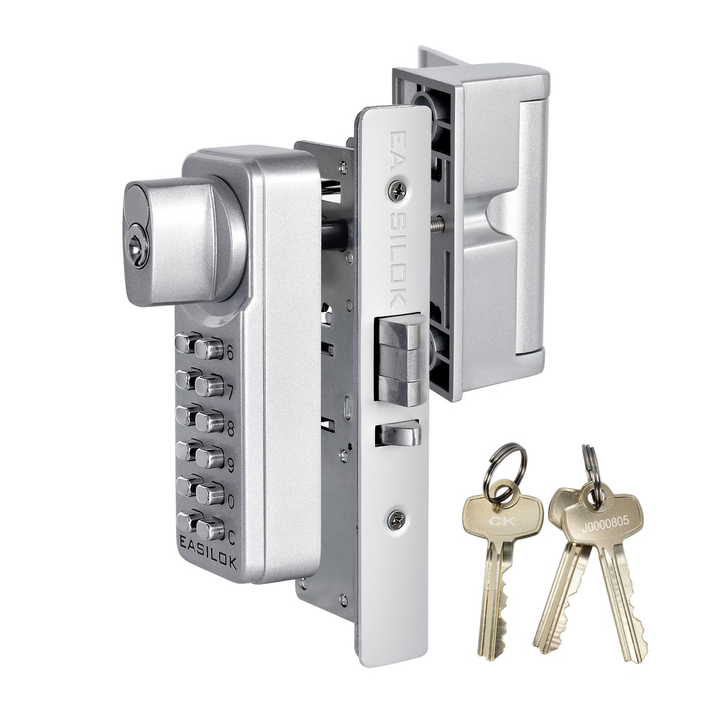 Easilok SK75 Key Override Mecahnical Keypad Lock 1-1/8 Backset Deadlatch Silver Finish