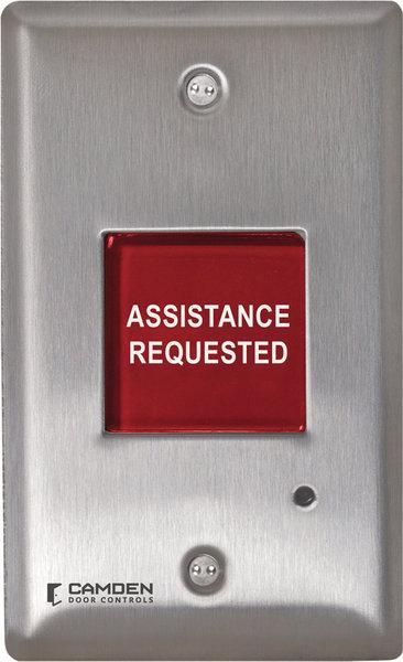 Camden Single gang LED annunciator with adjustable sounder 'ASSISTANCE REQUESTED'. Add suffix 'F' for French, suffix 'FE' for bilingual