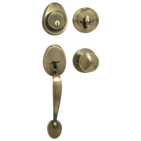 Master Lock HDLBC0605KA4 Residential Entrance Handle Set W/Biscuit Knob Antique Brass Kwikset Keyway