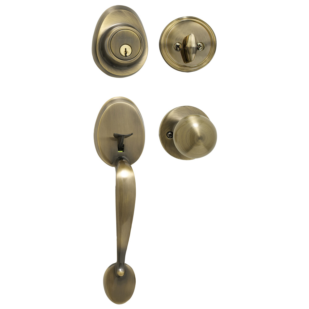 Master Lock HDLBC0605KA4W Residential Entrance Handle Set W/Biscuit Knob Antique Brass Weiser