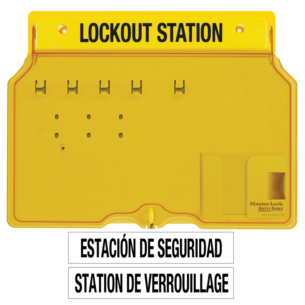Master Lock 1482B 4-Lock Covered Station with Trilingual Labels, Unfilled 