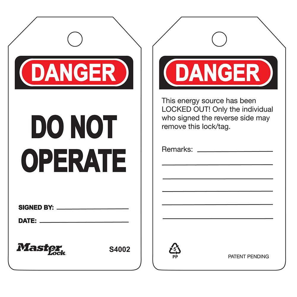 Master Lock S4002 Safety Tag - Do Not Operate, One Item Consists 1 Bag With 6 Tags And 6 Ties