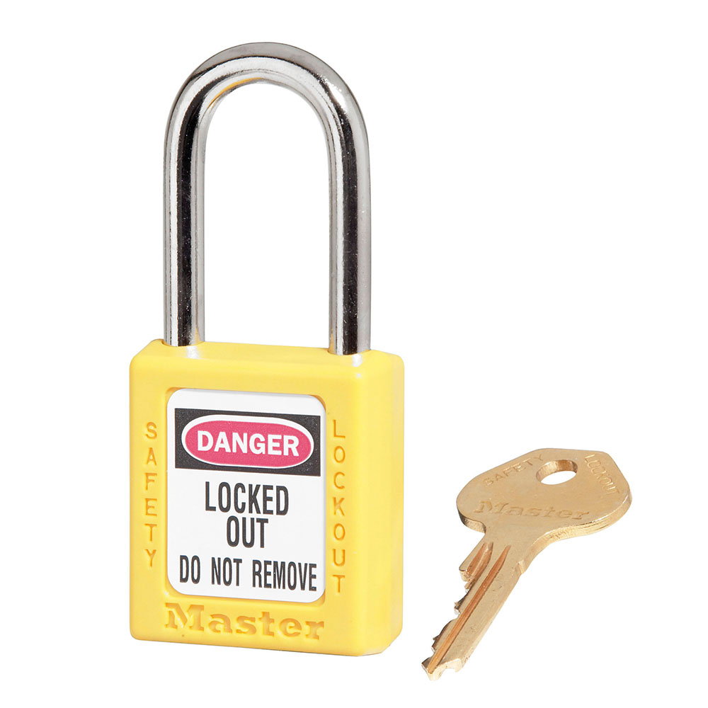 Master Lock 410YLW Yellow Zenex™ Thermoplastic Safety Padlock, 1-1/2" (38mm) Wide with 1-1/2" (38mm) Tall Shackle