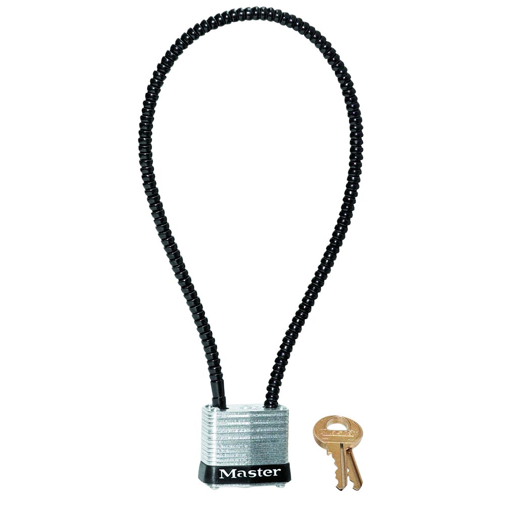 Master Lock 107DSPT 14" (35cm) Long x .22" Diameter (5.6mm) Braided Steel Cable Gun Lock with 1-1/8" (29 mm) Wide Laminated Steel Padlock; Keyed Different