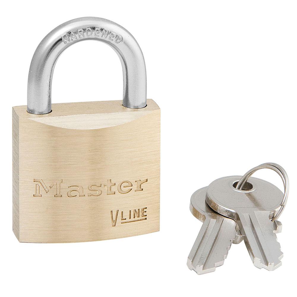 Master Lock 4130KA 1-1/8" (29mm) Wide V-Line Brass Padlock, Keyed Alike w/ 243 Keyway