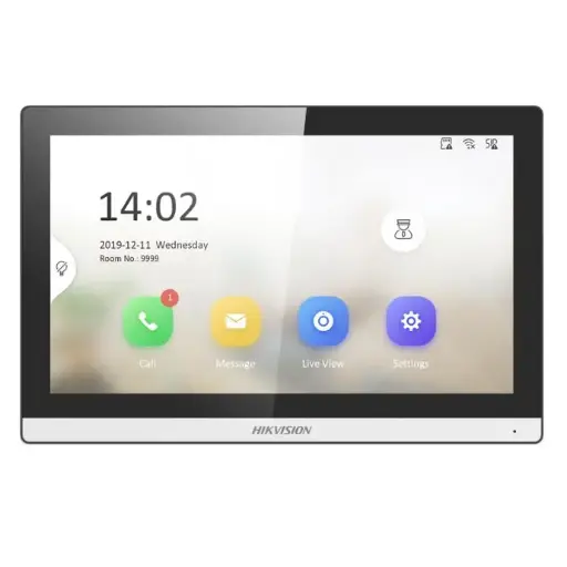 [DS-KH6350-WTE1] HikVision Easy UI V2.0: User friendly design/7-inch colorful touch screen with resolution 1024 × 600/Standard PoE/Stores messages and capture pictures in the MicroSD card/Remote unlocking via the client software or the mobile client/Views live videos of door stations and linked cameras