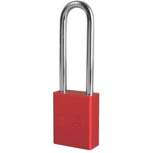 [A1167MKREDLZ2] American Lock Red Anodized Aluminum Safety Padlock, 1-1/2in (38mm) Wide with 3in (76mm) Tall Shackle, 6-pin Cylinder, Master Keyed System SS
