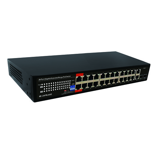 [0E-24PRJ45E] UltraTech 0E-24PRJ45E 28-Port Gigabit Extended Range PoE Switch, 24-Port PoE with 4-Port Uplink