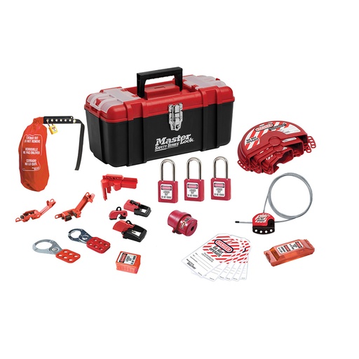 [1457VE410KA] Master Lock 1457VE410KA Lockout Toolbox with Standard Valve and Electrical Device Assortment and three Zenex™ Thermoplastic Padlocks, Keyed Alike 