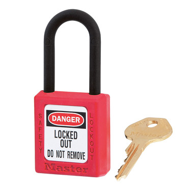 [406MKRED] Master Lock 406MKRED Red Dielectric Zenex™ Thermoplastic Safety Padlock, 1-1/2" (38mm) Wide with 1-1/2" (38mm) Tall Nylon Shackle, Master Keyed