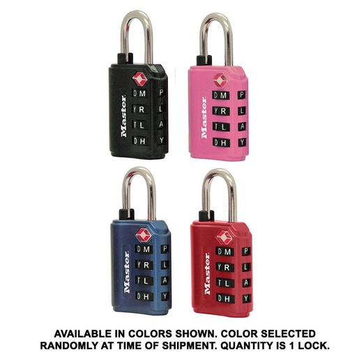 [4691DWD] Master Lock 4691DWD 1-3/8" (35mm) Wide Set Your Own WORD Combination TSA-Approved Luggage Lock; Assorted Colors